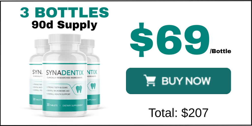 The 3-bottle Most Popular Pack of Synadentix (2 + 1 Free), providing a 90-day supply with free shipping.